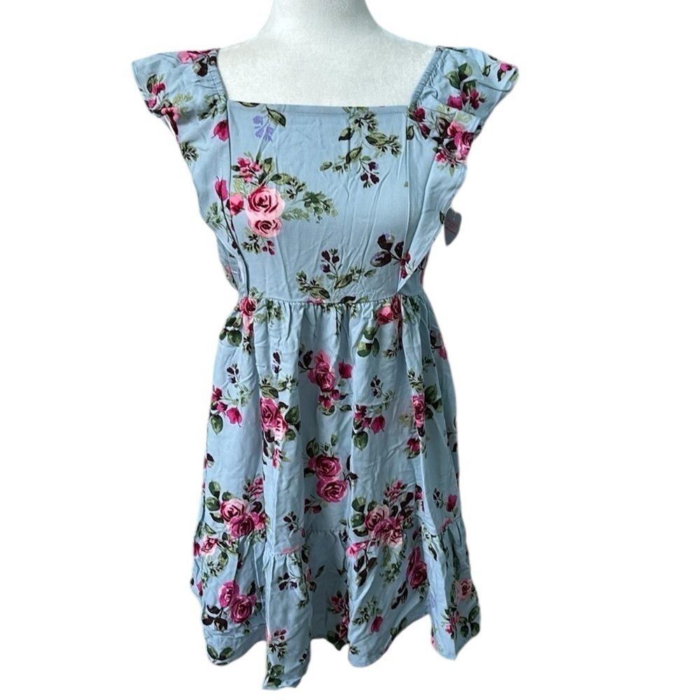 The Children's Place Girls Mommy And Me Floral Tiered Dress Blue Size 16 XXL NWT